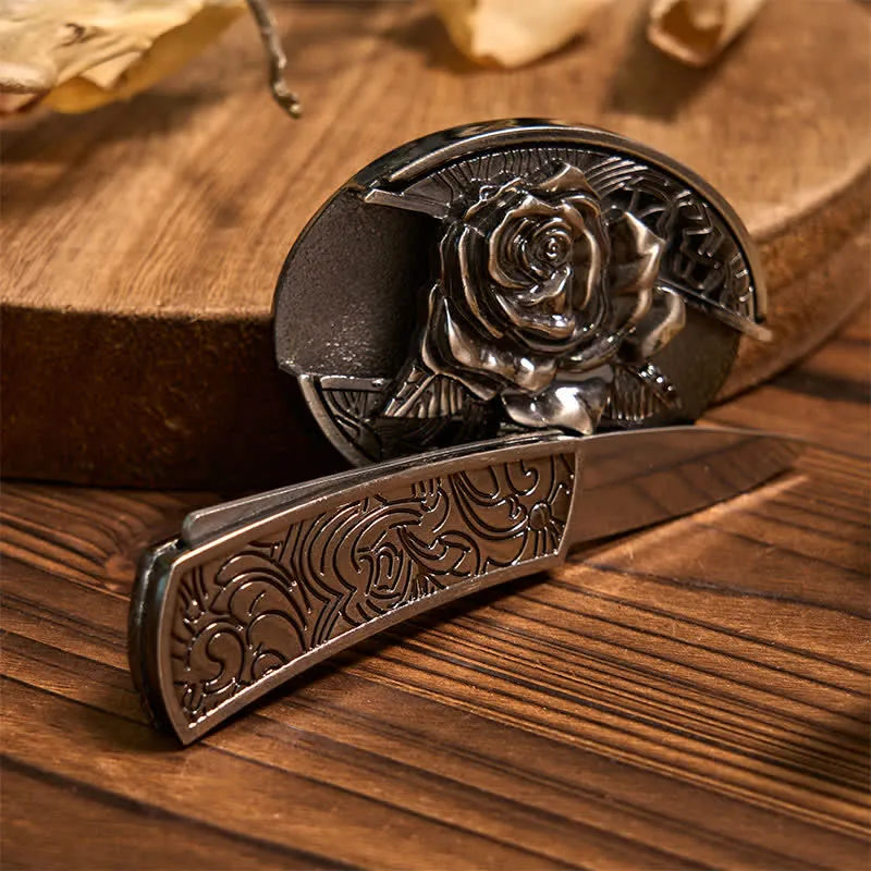 Rose DIY Hidden Knife Belt Buckle Longhorn Pendant Goat Ring Bundle Set