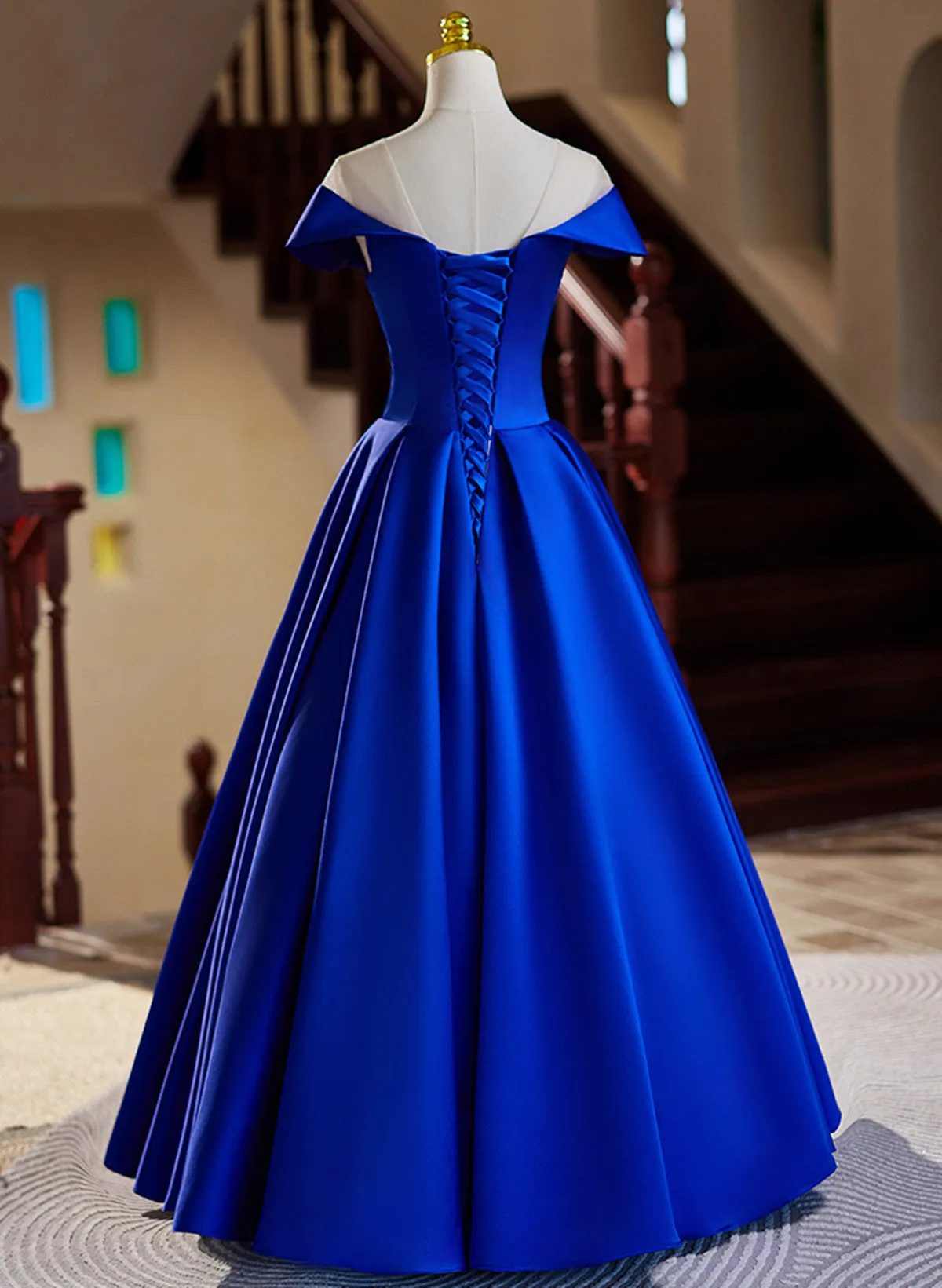 Royal Blue Satin A-line Long Evening Dress, Royal Blue Prom Dress