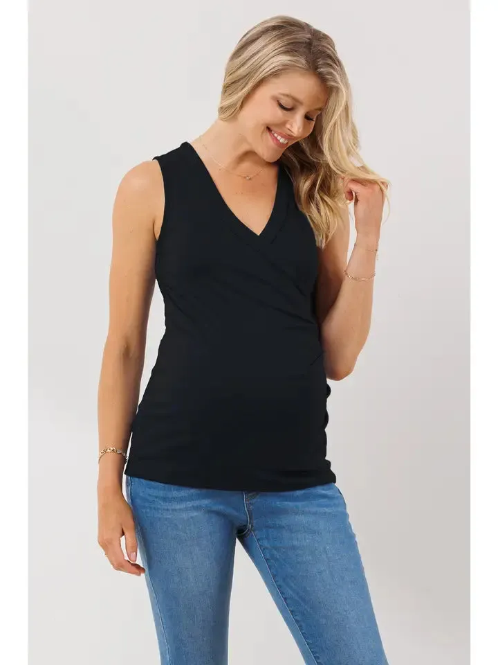 Ruched Wrap Maternity Nursing Jersey Tank Top