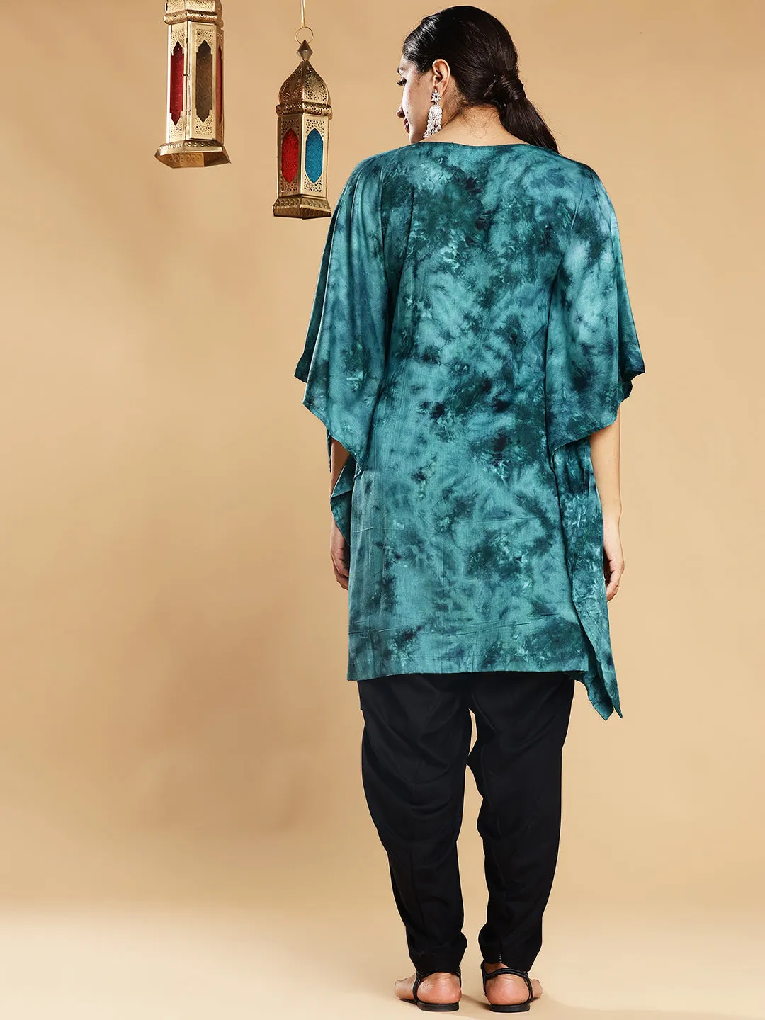 SeaGreen Rayon TieDyeKurta - Aquamarine