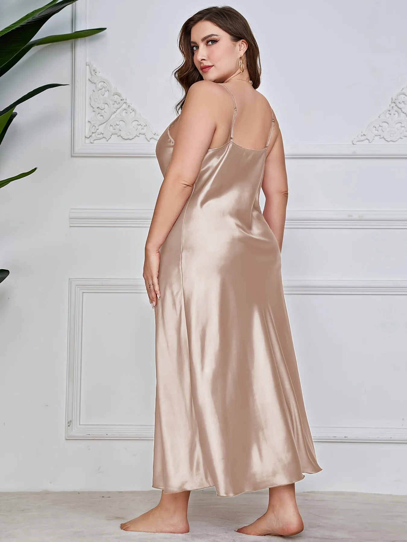 Sensual Sophistication Women's Plus Luxe Satin Cowl Neck Maxi Nightgown