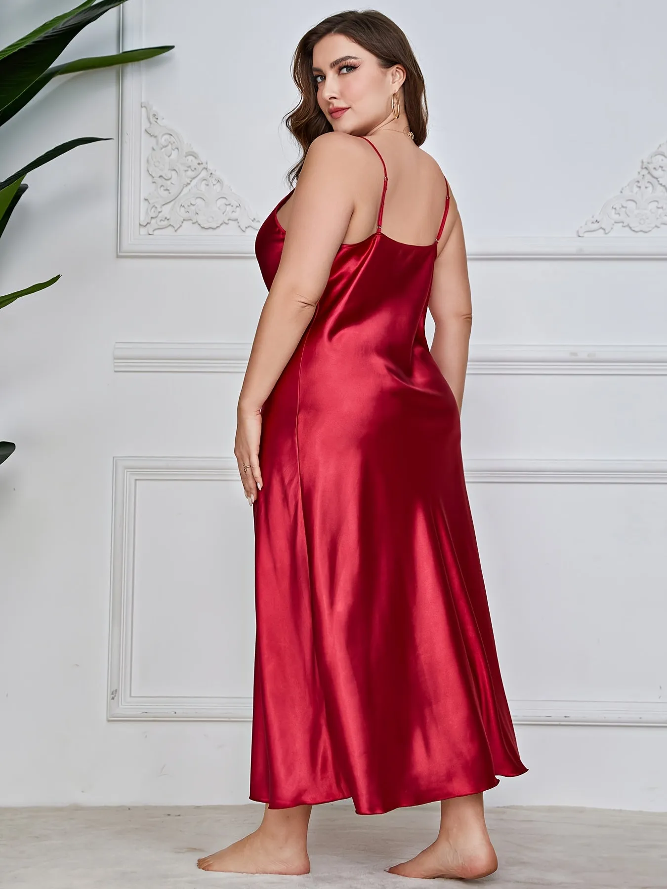 Sensual Sophistication Women's Plus Luxe Satin Cowl Neck Maxi Nightgown