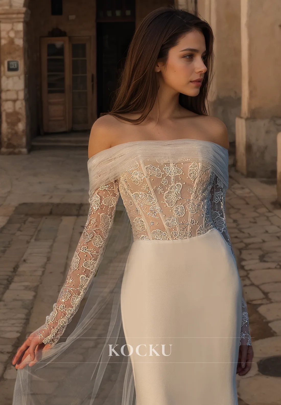 Sexy & Simple Off-Shoulder Mermaid Wedding Dress with Long Sleeves