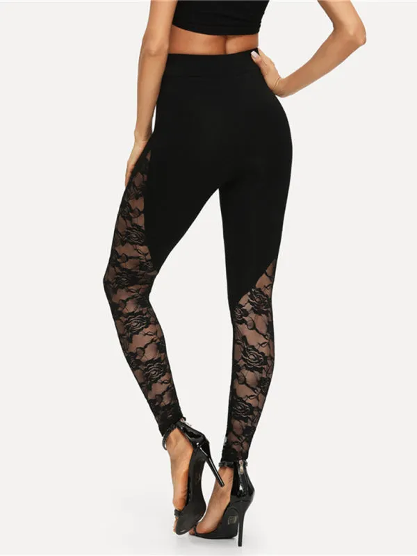 Sexy hollow lace stitching sports yoga leggings