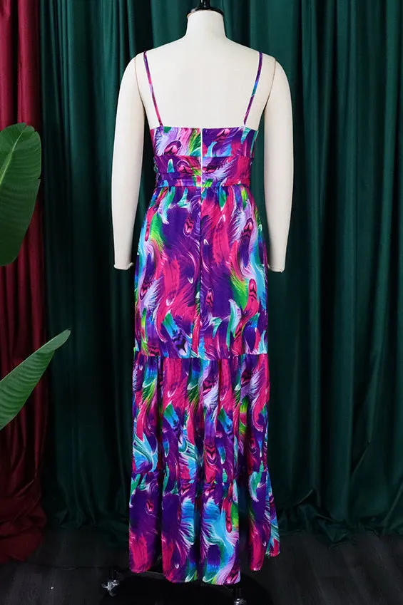 Sexy Print Cut Out Sleeveless Maxi Dress