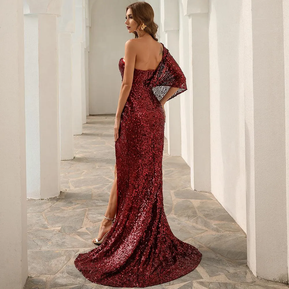 Sexy Single Shoulder High Split Maxi Dress