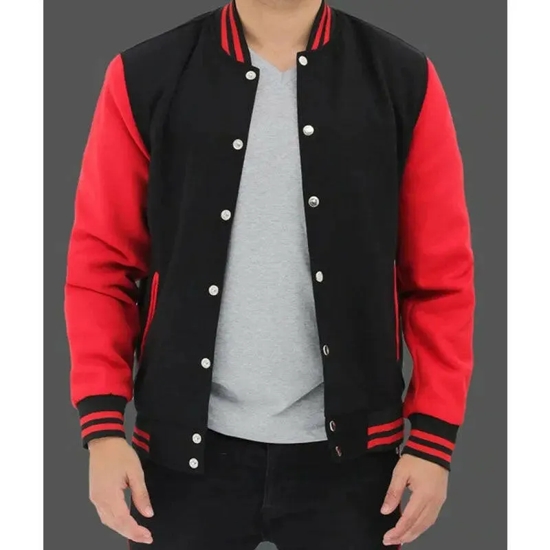 Shop Best Mens Baseball Style Red and Black Varsity Jacket For Sales With Free Shipping