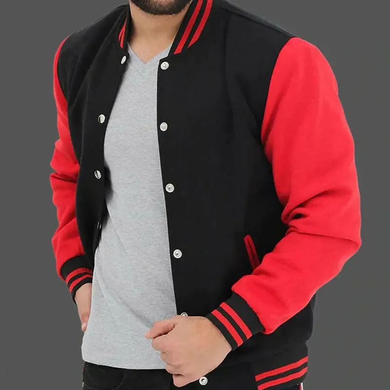 Shop Best Mens Baseball Style Red and Black Varsity Jacket For Sales With Free Shipping