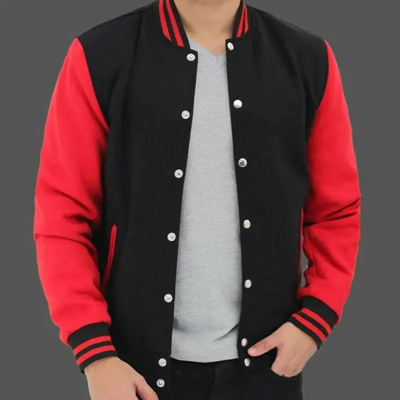 Shop Best Mens Baseball Style Red and Black Varsity Jacket For Sales With Free Shipping