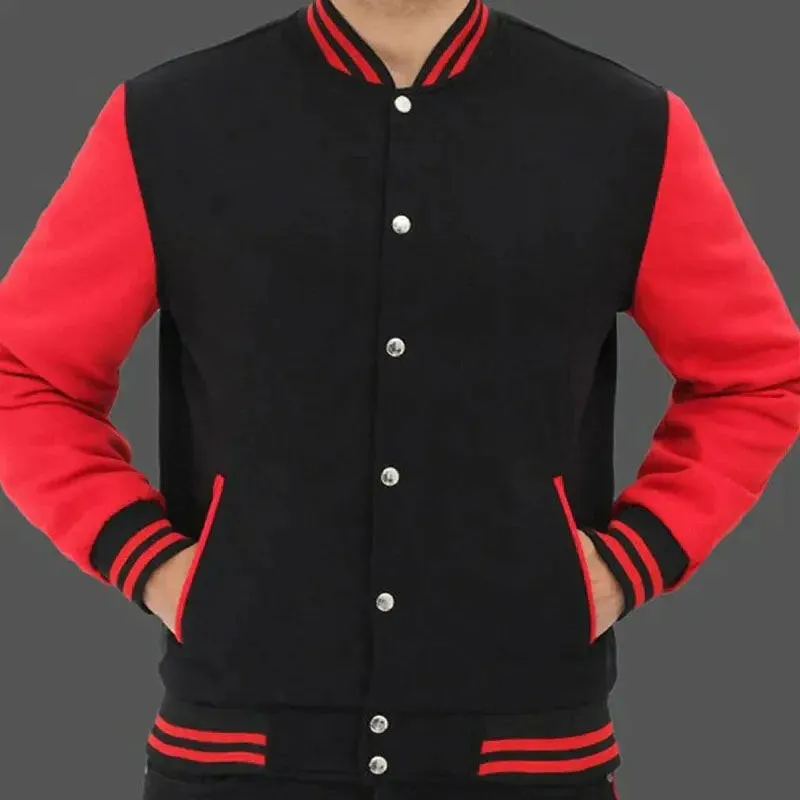 Shop Best Mens Baseball Style Red and Black Varsity Jacket For Sales With Free Shipping