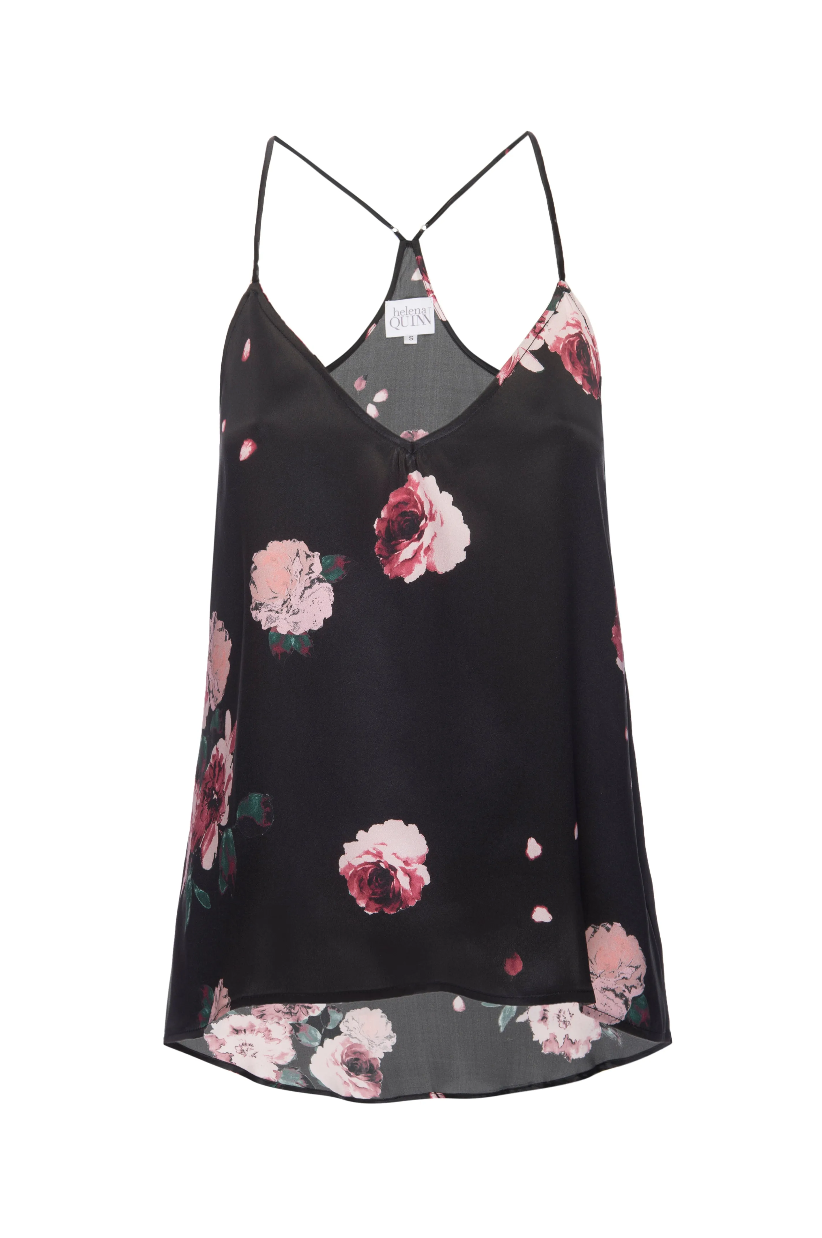 Silk Charmeuse Tank: Black Rose Print