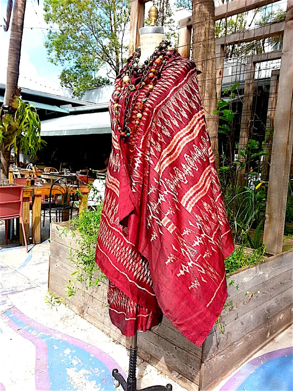 Silk Ikat Textile Burgundy Terracotta