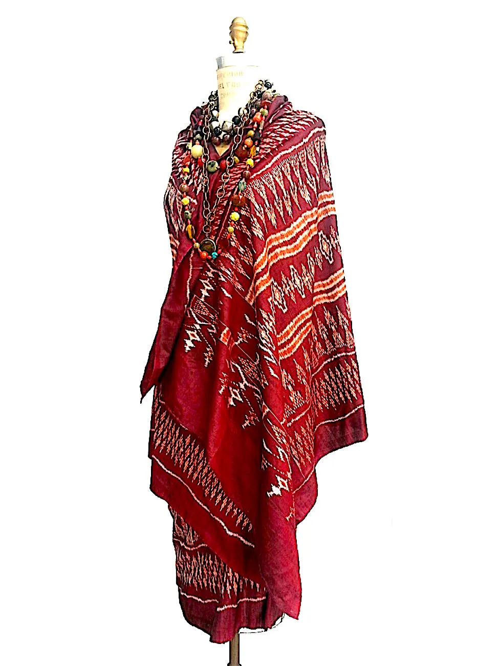 Silk Ikat Textile Burgundy Terracotta