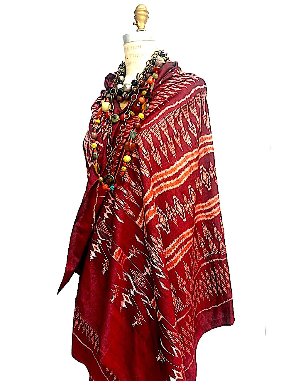 Silk Ikat Textile Burgundy Terracotta