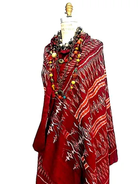 Silk Ikat Textile Burgundy Terracotta