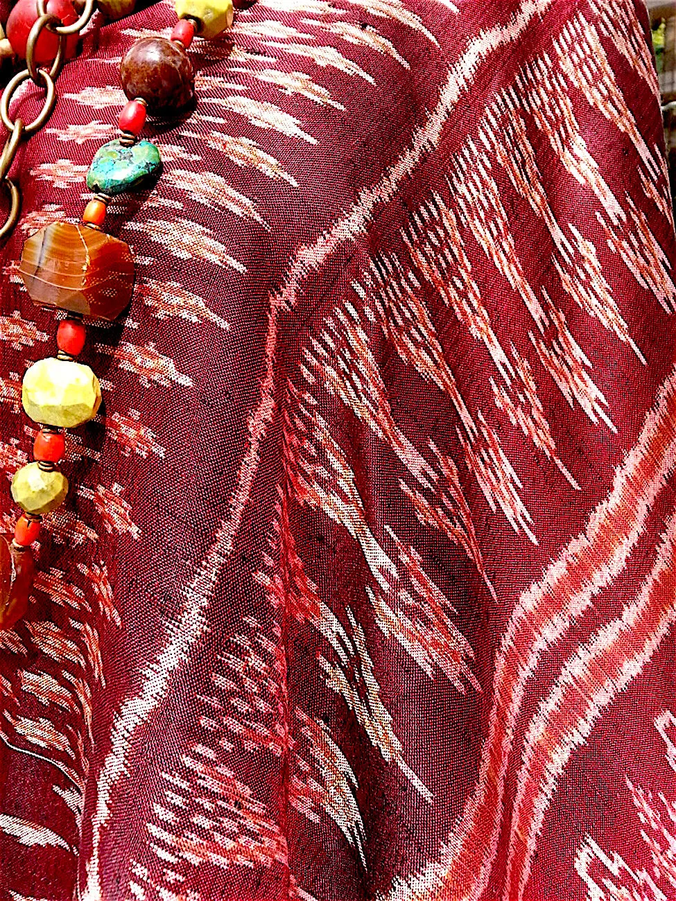 Silk Ikat Textile Burgundy Terracotta