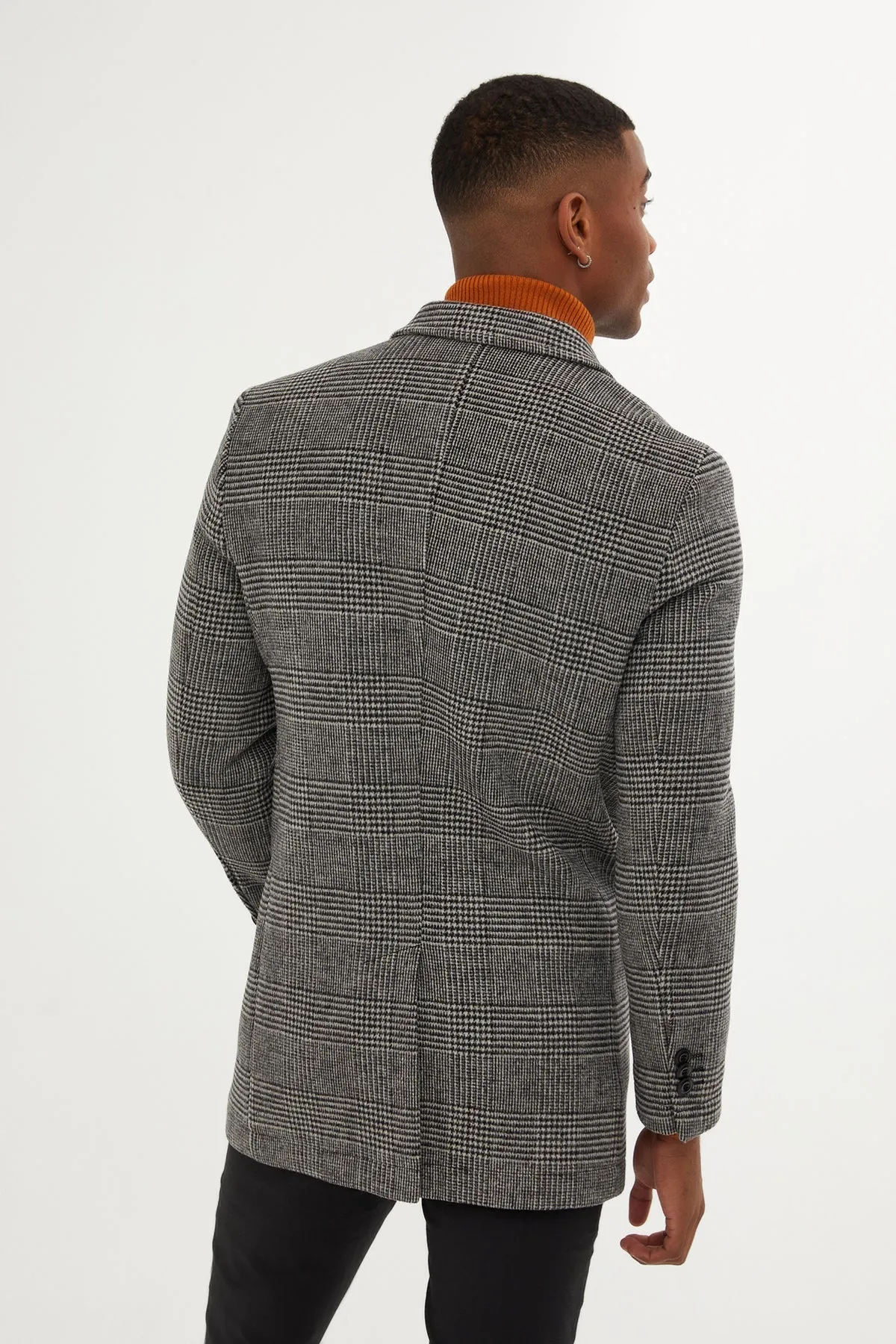 Slim Fit Cachet Glen Plaid Gray Wool Blend Overcoat