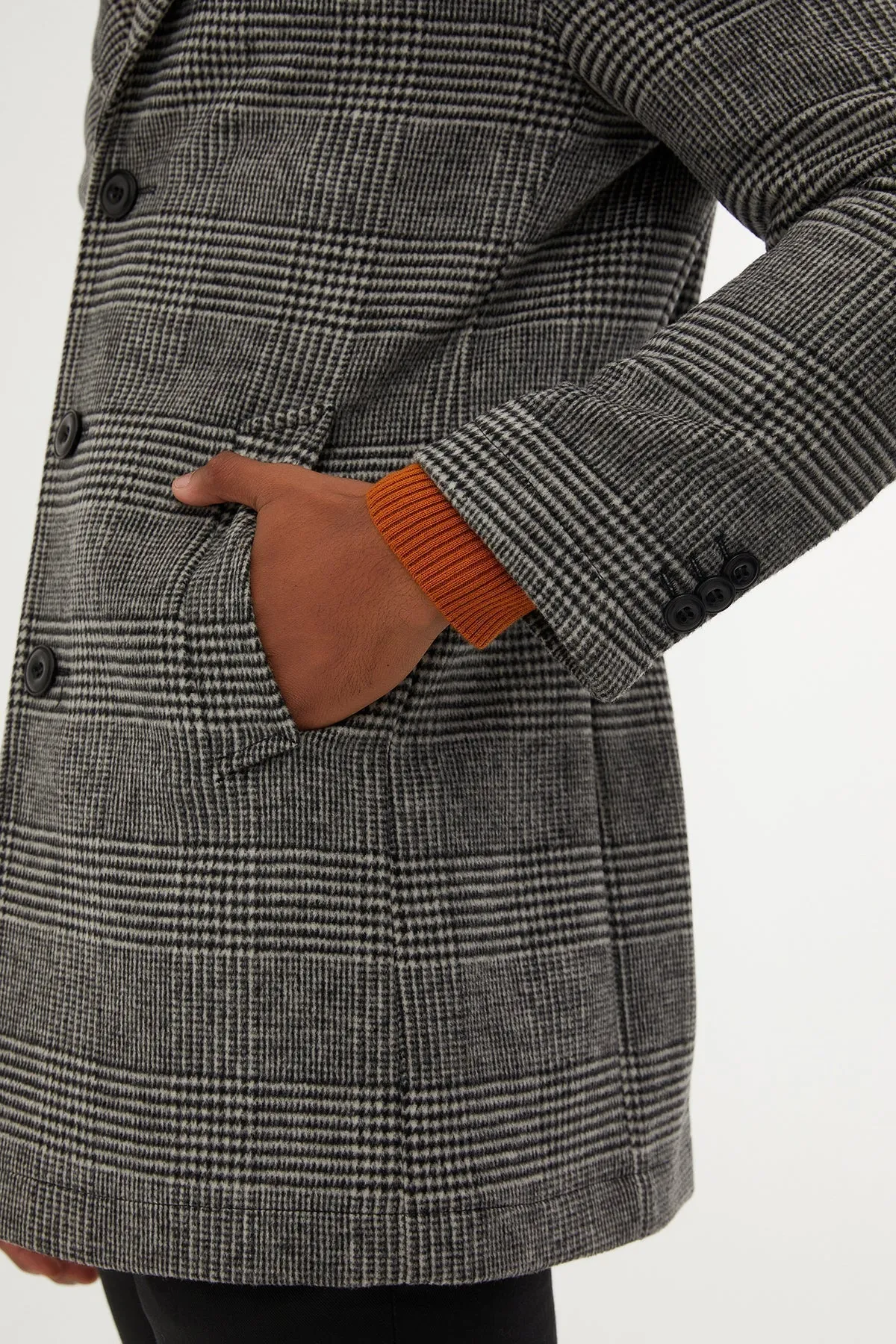 Slim Fit Cachet Glen Plaid Gray Wool Blend Overcoat