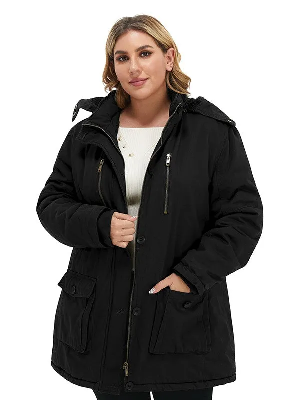 Soularge Women's Winter Plus Size Padded Fleece Parka Coat with Hood