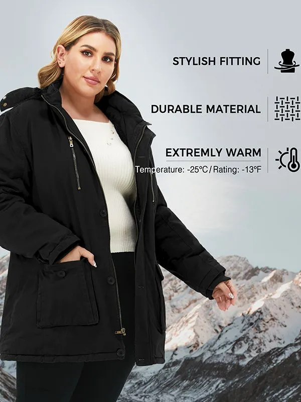 Soularge Women's Winter Plus Size Padded Fleece Parka Coat with Hood