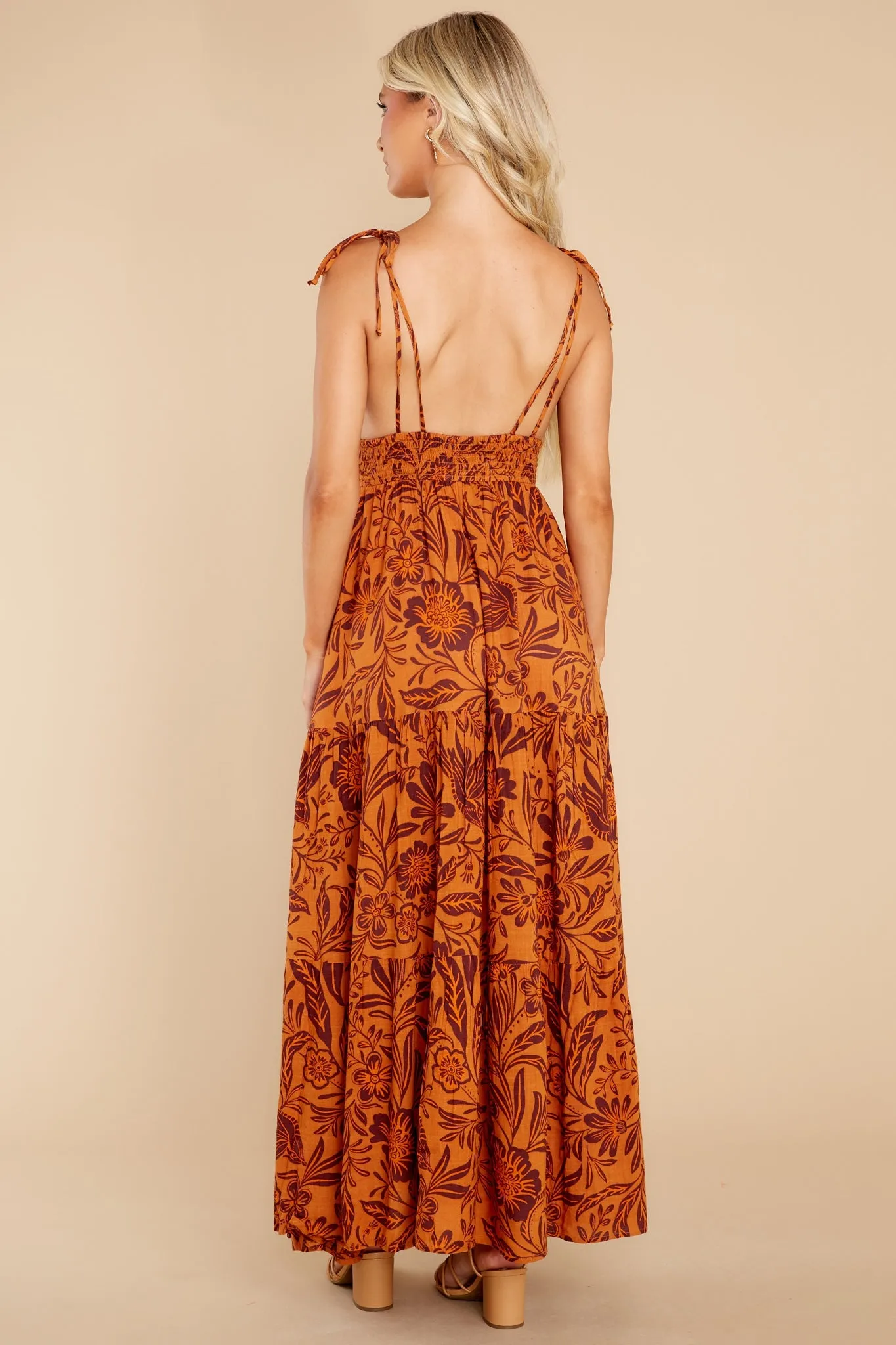 Splendid Living Golden Orange Floral Print Maxi Dress