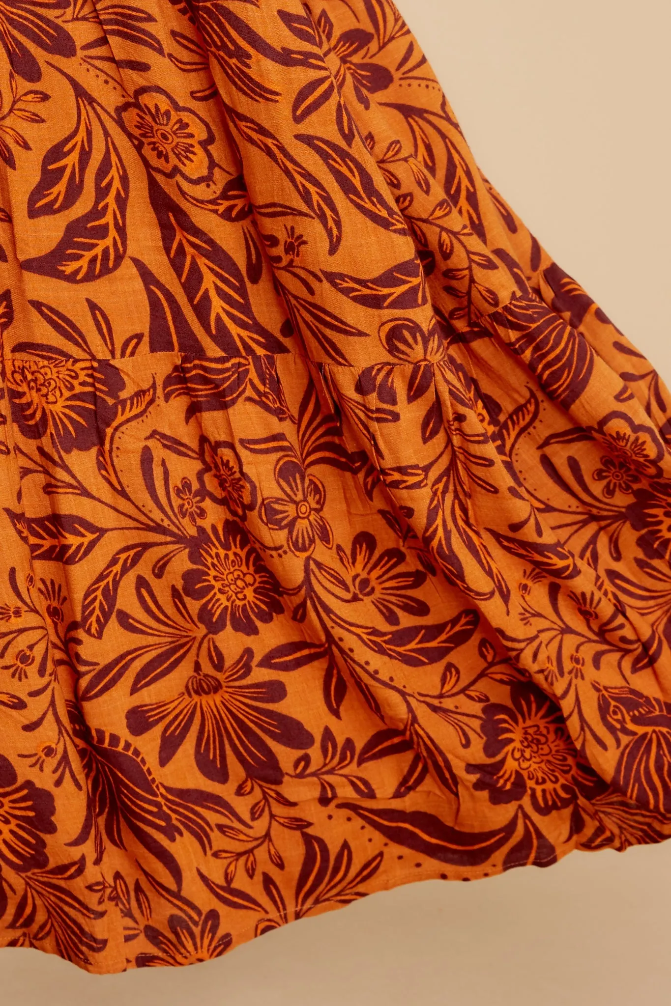 Splendid Living Golden Orange Floral Print Maxi Dress