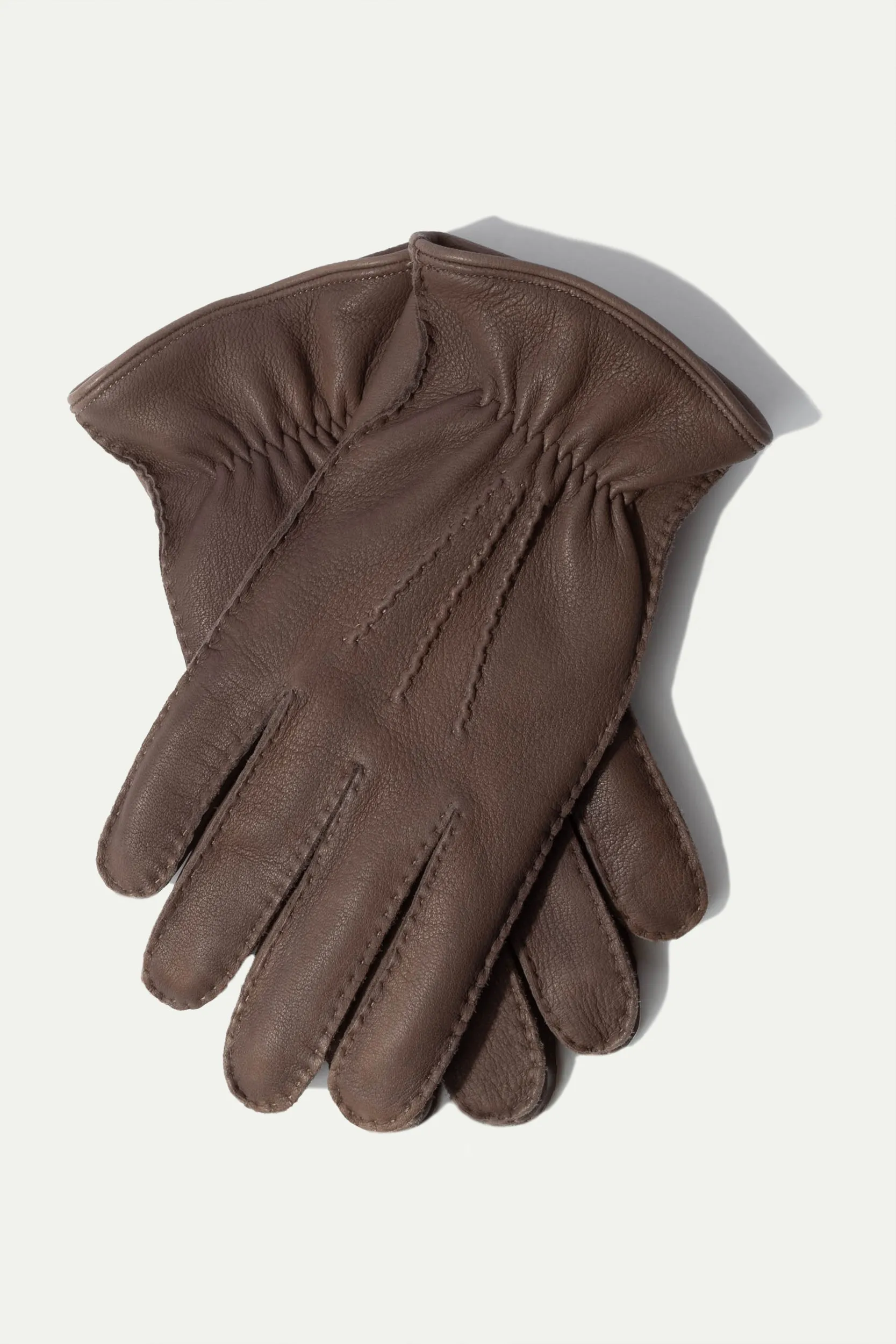 Taupe Cashmere Lined Deerskin Leather Gloves - Made in Italy