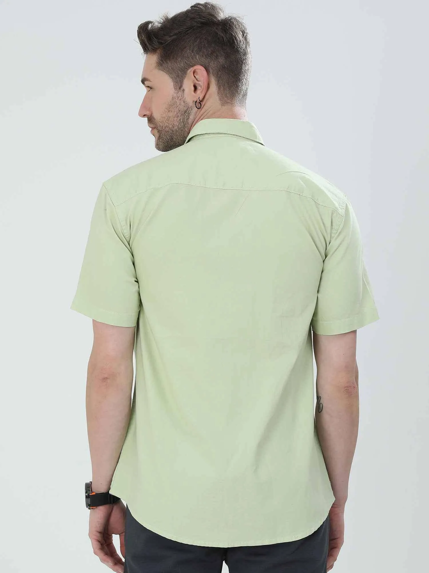 Tea Green Solid Half Sleeve Shirt