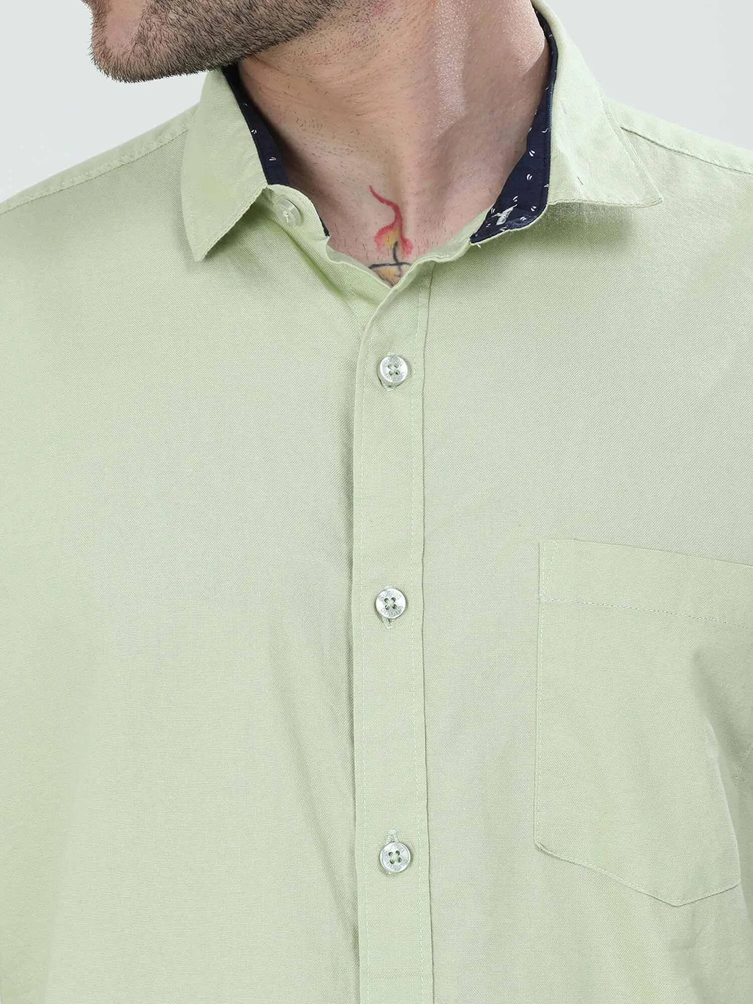 Tea Green Solid Half Sleeve Shirt