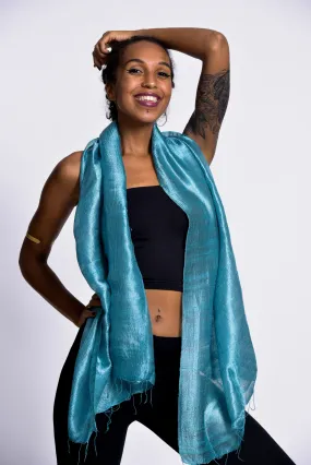 Thai Silk Shawl Scarf in Turquoise