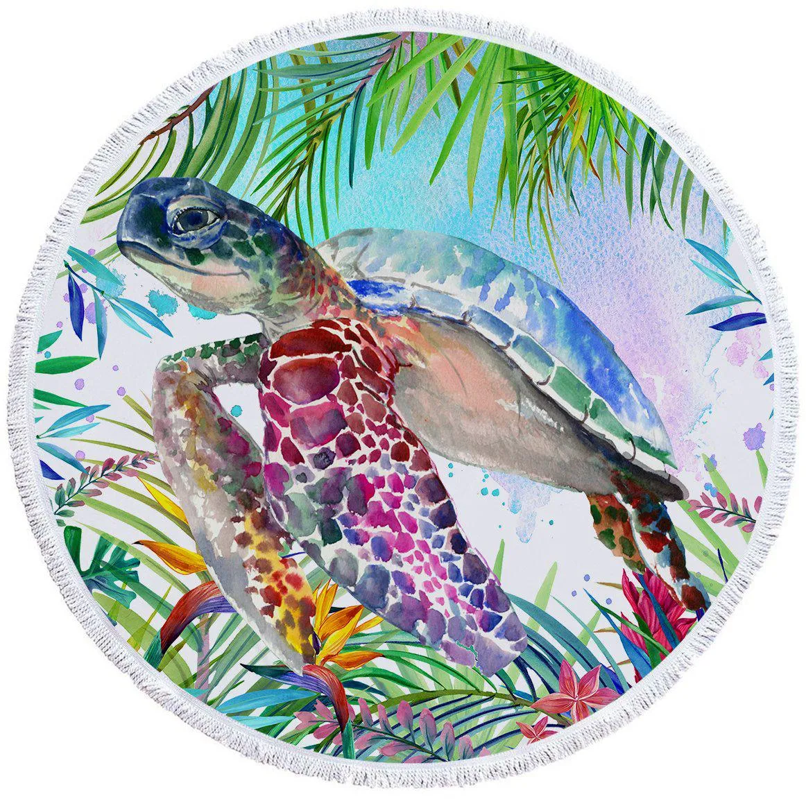 The Original Tropical Sea Turtle Round Beach Towel