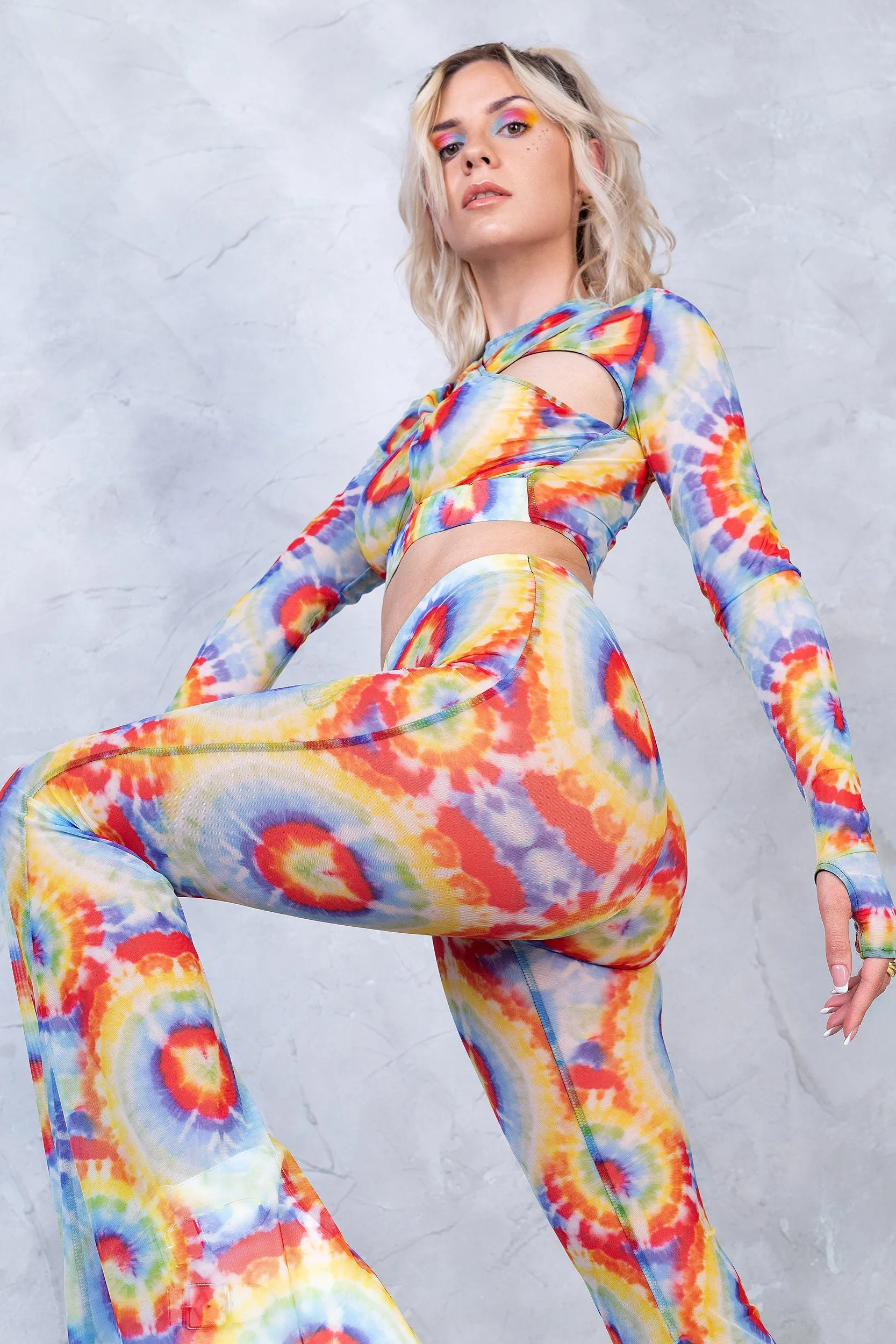 Tie Dye Bell Bottom Mesh Pants