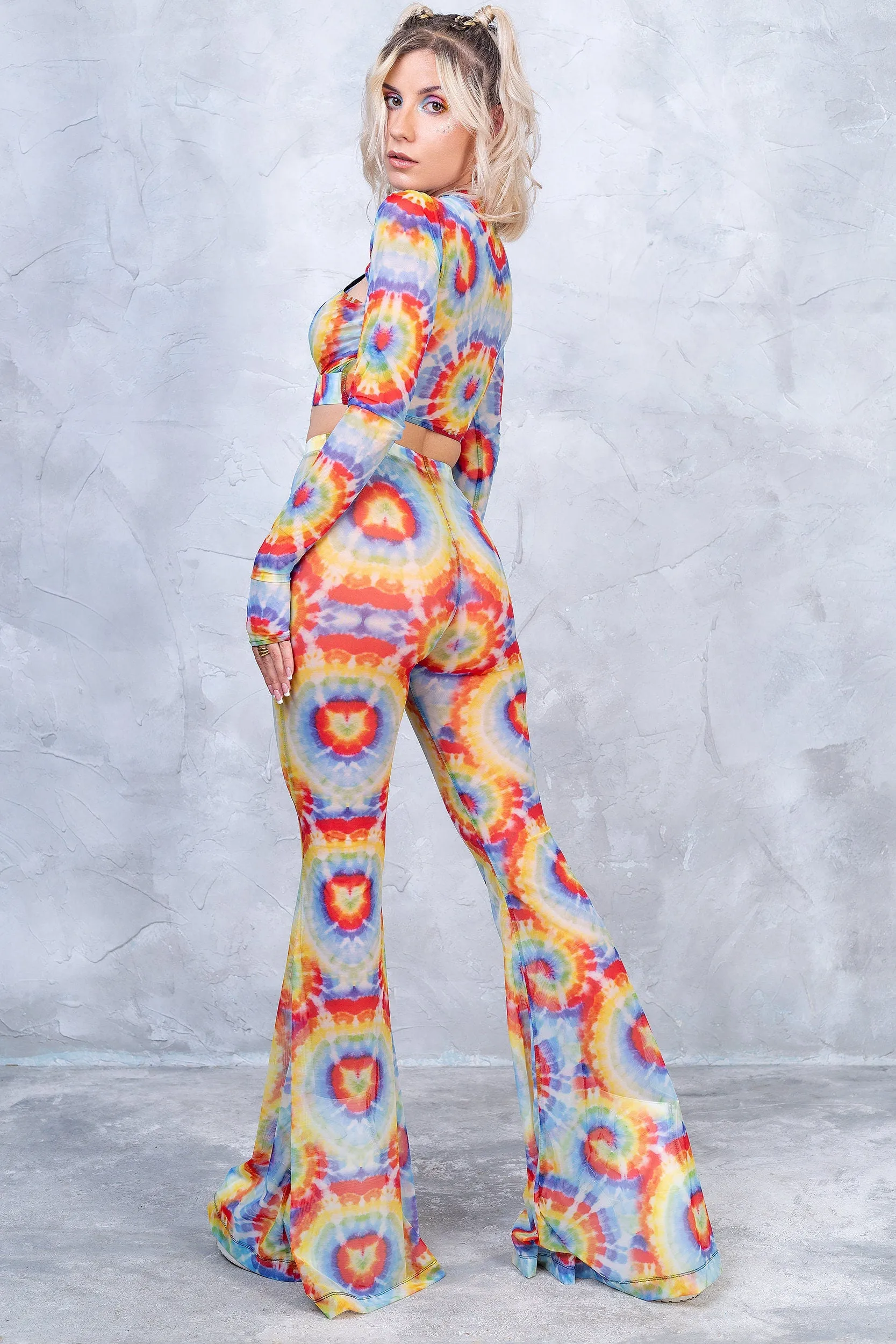 Tie Dye Bell Bottom Mesh Pants