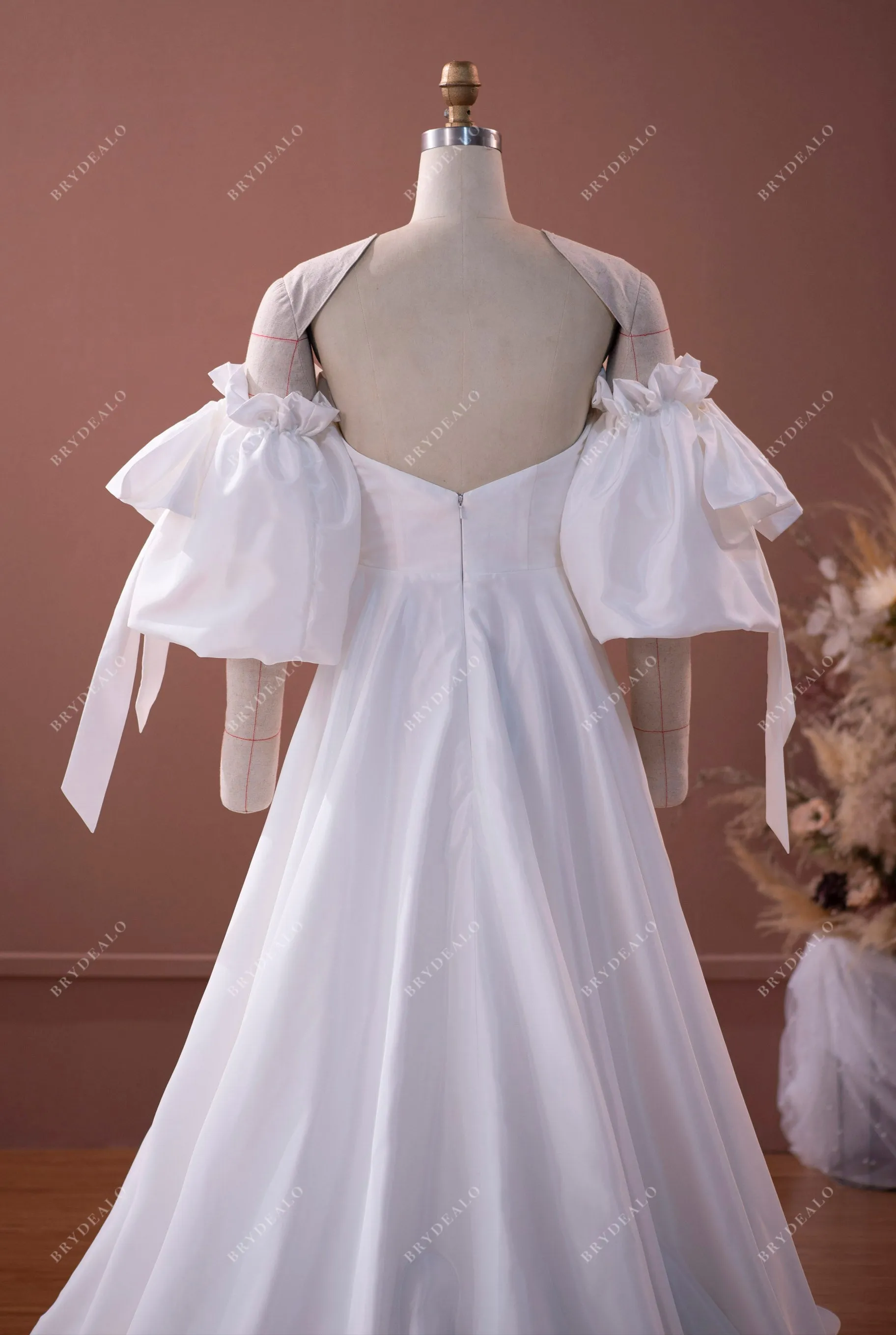 Timeless Taffeta Off Shoulder Sleeved A-line Ruffled Wedding Dress