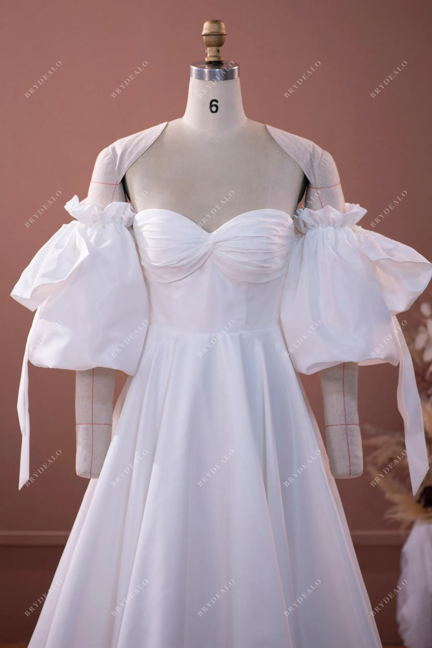 Timeless Taffeta Off Shoulder Sleeved A-line Ruffled Wedding Dress