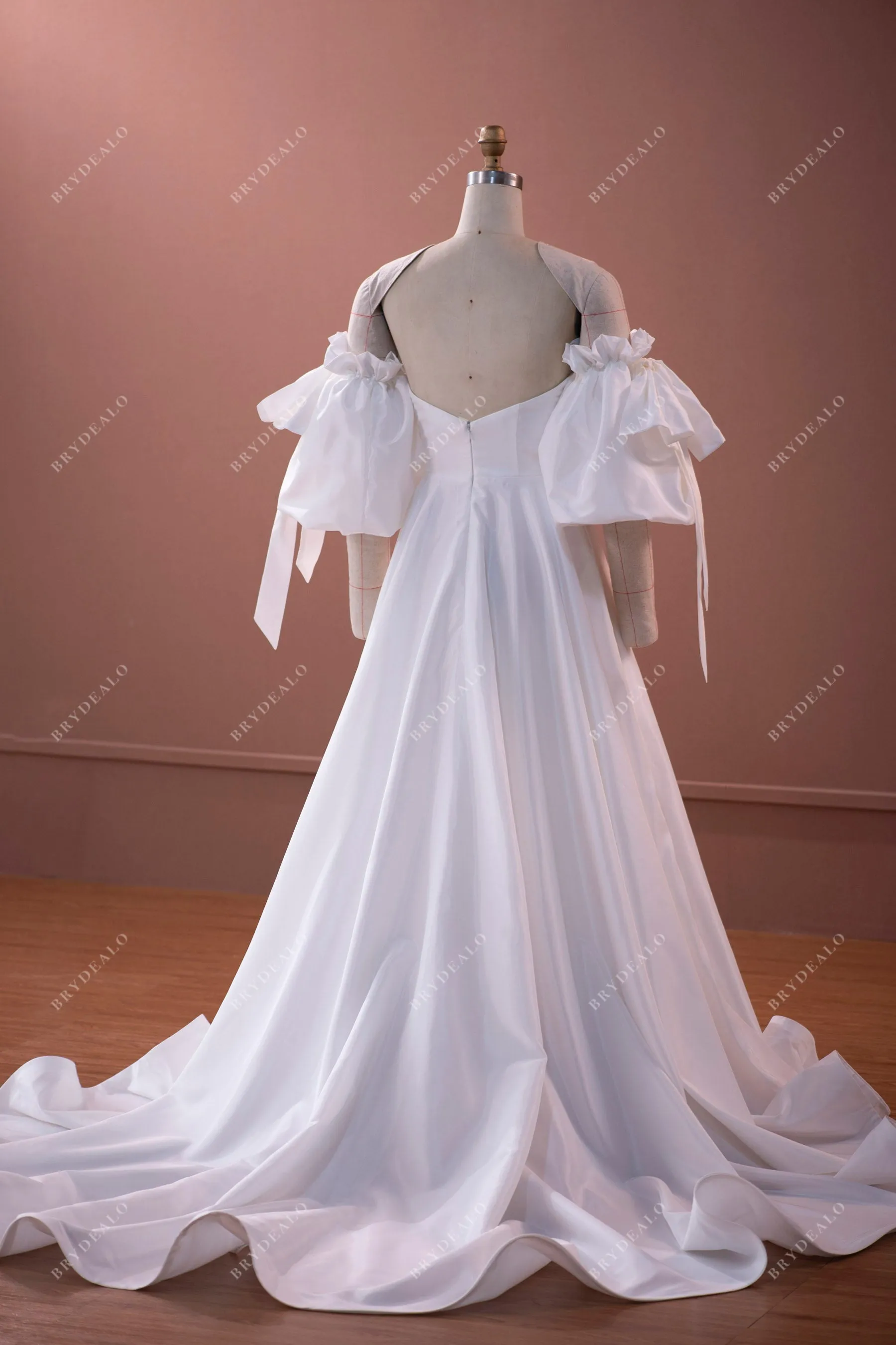 Timeless Taffeta Off Shoulder Sleeved A-line Ruffled Wedding Dress