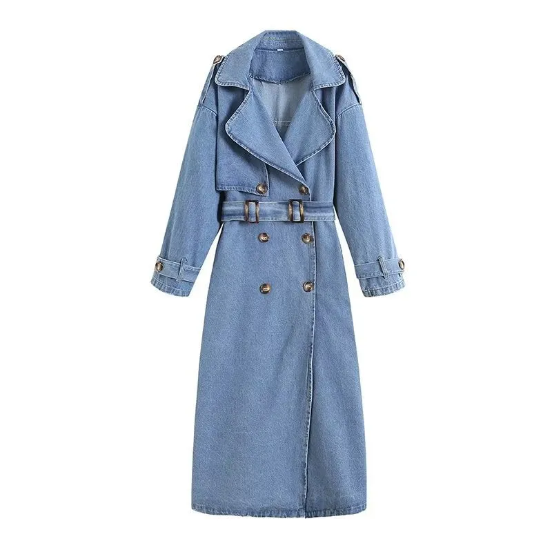 Toleet skater boy outfits Women's Spring and Autumn New Style Loose Double-Breasted with Belt Denim Trench Coat Overcoat