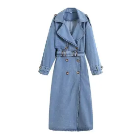 Toleet skater boy outfits Women's Spring and Autumn New Style Loose Double-Breasted with Belt Denim Trench Coat Overcoat