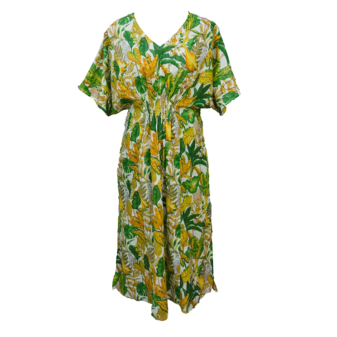 Tropical Lemon Lime Cotton Smocked Maxi Dress Size 16-32 P241