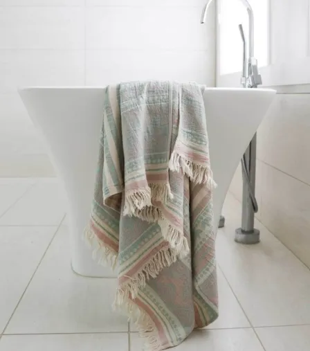 Turkish Towel : Zora Towel, Pink/Sage