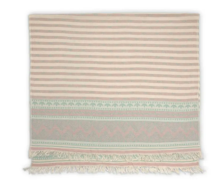 Turkish Towel : Zora Towel, Pink/Sage