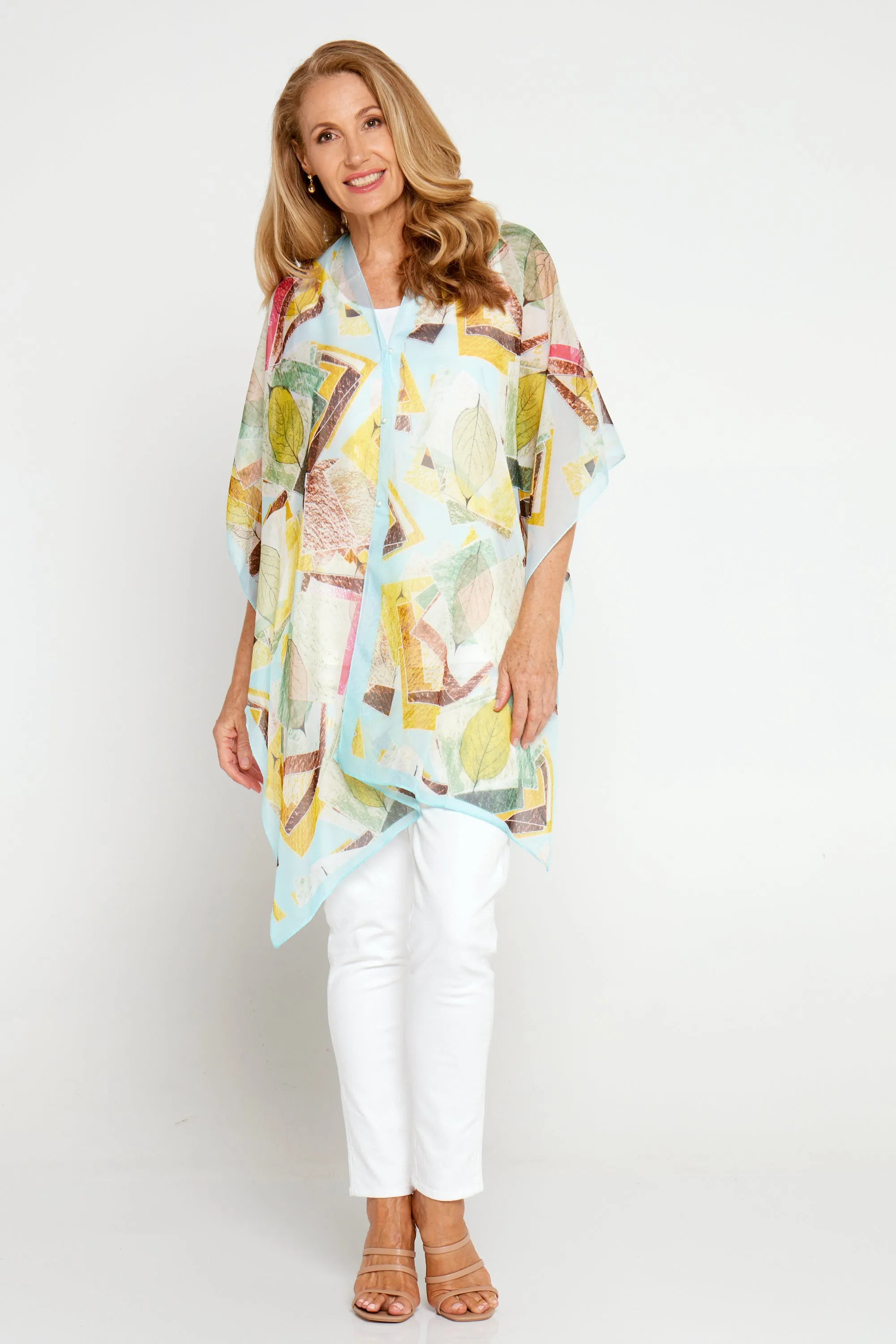 Two Way Chiffon Shawl - Lemon/Aqua