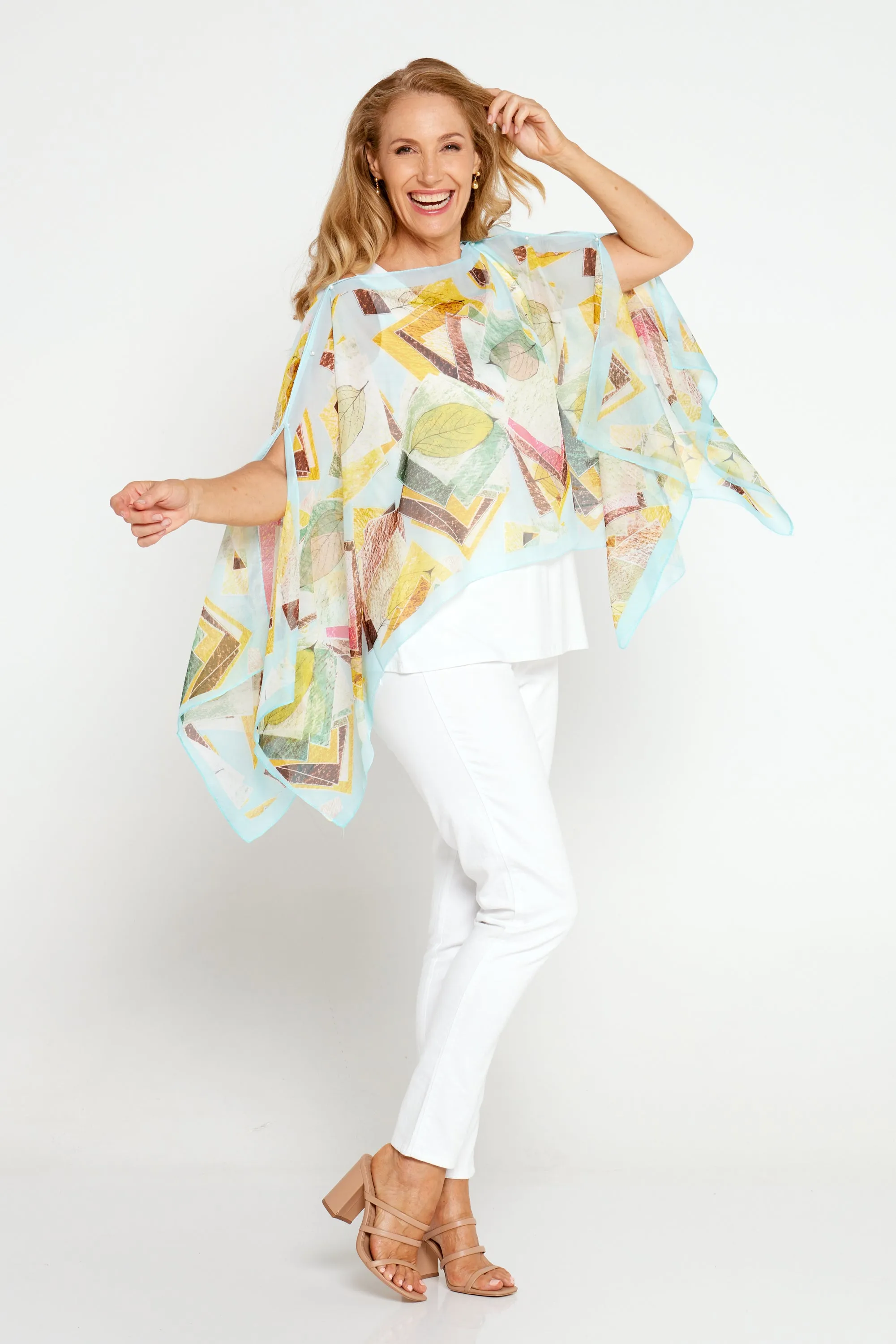 Two Way Chiffon Shawl - Lemon/Aqua