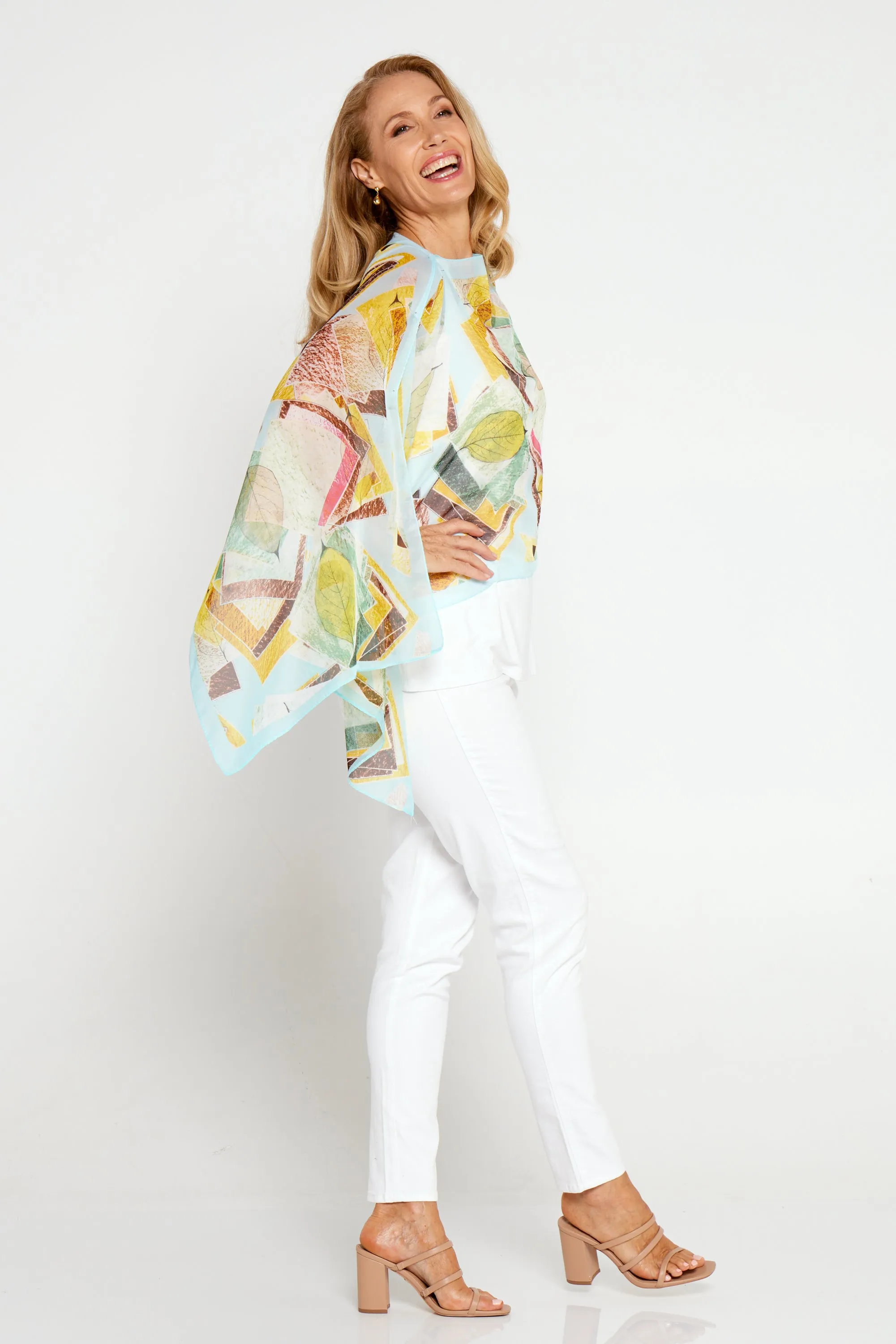 Two Way Chiffon Shawl - Lemon/Aqua