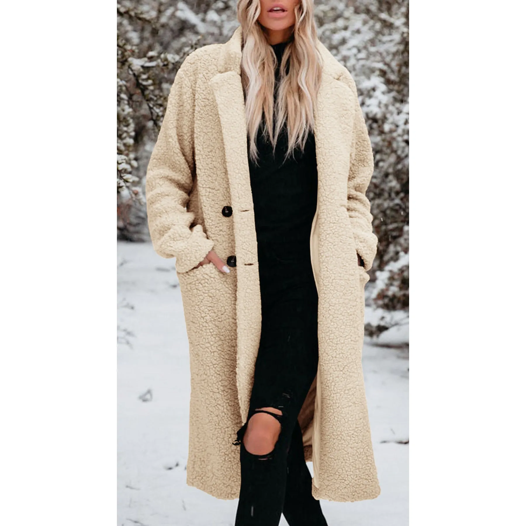 Uniwim cold weather outfits Autumn and Winter Warm Coat Long Sleeve Lapel Women's Plush Top Women's Overcoat