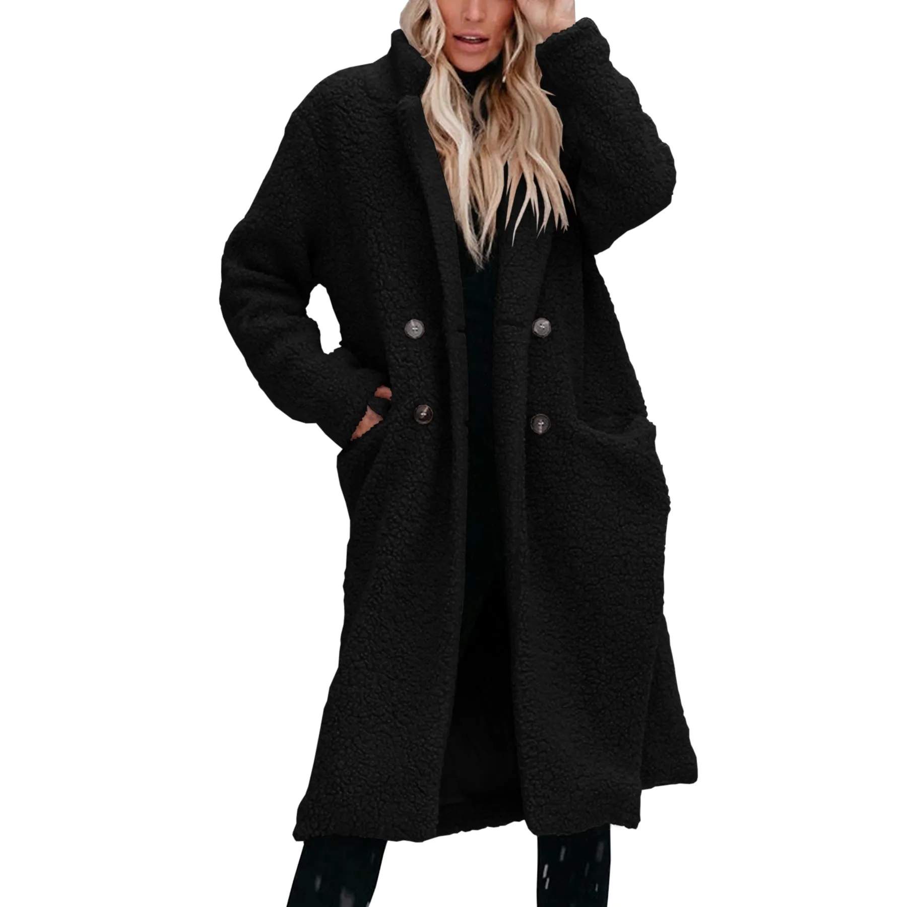 Uniwim cold weather outfits Autumn and Winter Warm Coat Long Sleeve Lapel Women's Plush Top Women's Overcoat