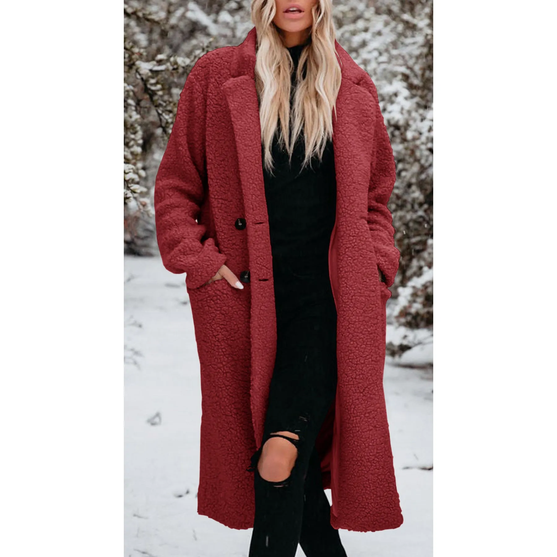 Uniwim cold weather outfits Autumn and Winter Warm Coat Long Sleeve Lapel Women's Plush Top Women's Overcoat