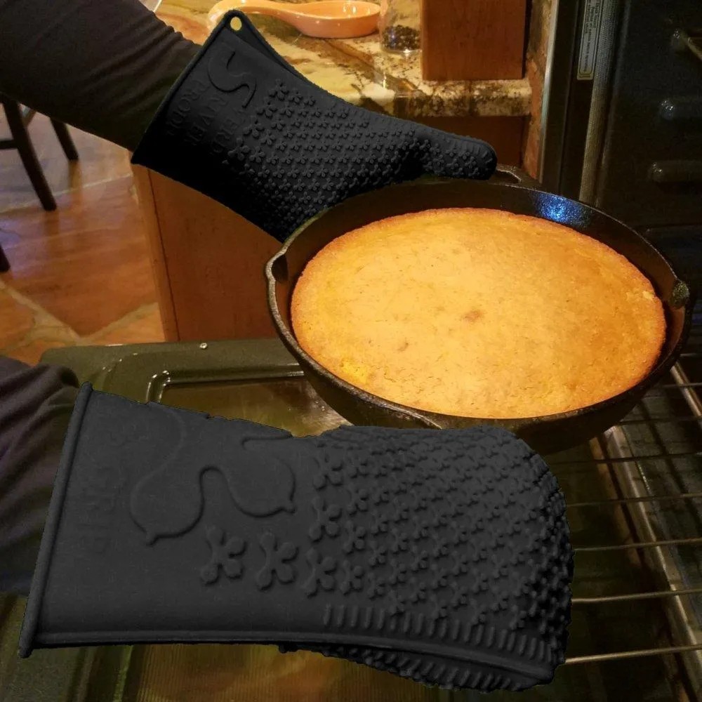 Verde River Products Gecko Grip Gloves, Silicone Heat Resistant Grilling BBQ, Oven, Grill, Baking, Smoking and Cooking Gloves, Med-Large, Black