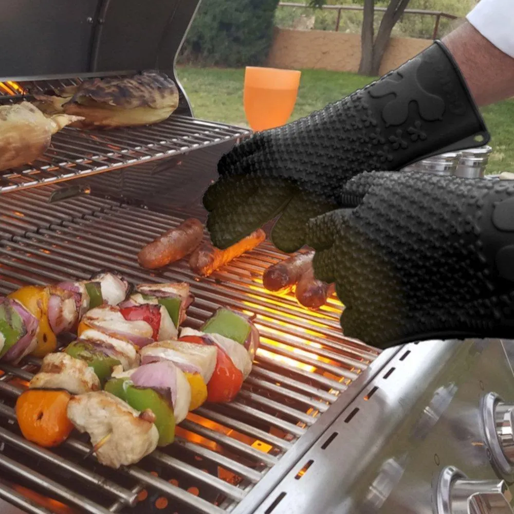 Verde River Products Gecko Grip Gloves, Silicone Heat Resistant Grilling BBQ, Oven, Grill, Baking, Smoking and Cooking Gloves, Med-Large, Black