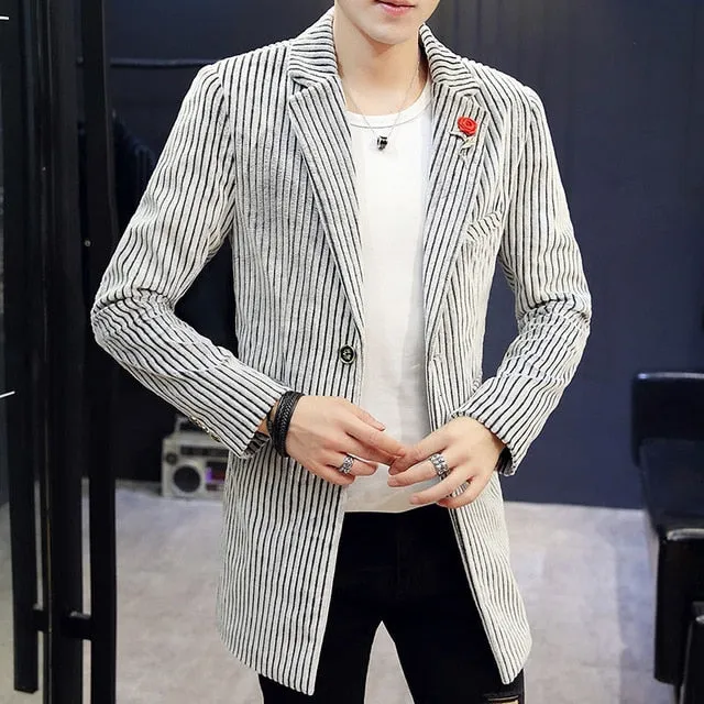 Vertical Stripe Style Double Button Coat Blazer